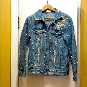 Pearl Embellished Denim / Jean Jacket! EUC
